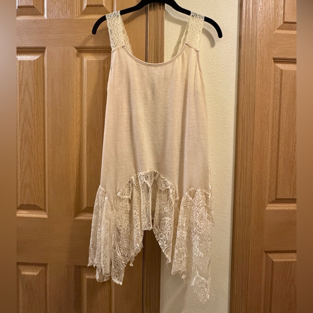 Cream Lace Trim Tank Top